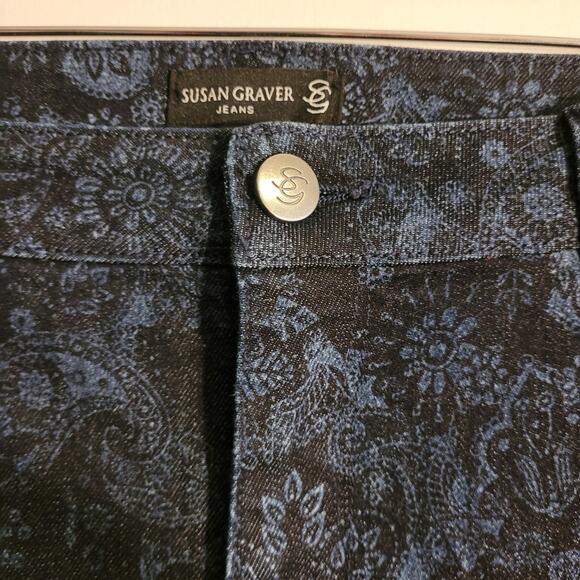 Susan Graver Sz 8 Jacquard Ankle Pants Navy Blue Floral Slim Stretch Career - Picture 3 of 11
